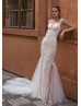 Ivory Leaf Lace Pearl Beaded Wedding Dress